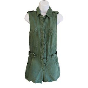 YFB Young Fabulous & Broke Women’s Sleeveless Utility Romper Green Button-Front